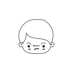 monochrome silhouette of facial expression angry kawaii little boy vector illustration