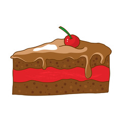 Hand drawn cherry chocolate cake isolated on white background.