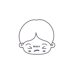 monochrome silhouette of facial expression bored kawaii little boy vector illustration