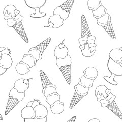 Seamless pattern with hand drawn outlined ice-creams.