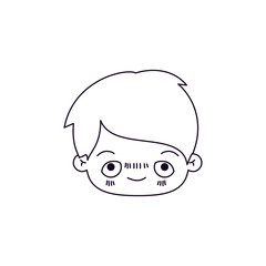 monochrome silhouette of facial expression happy kawaii little boy vector illustration