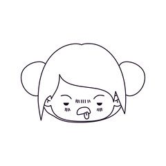 monochrome silhouette of facial expression unsavory kawaii little girl with collected hair vector illustration
