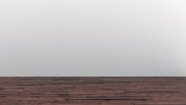 Empty room interior with wood floor and white wall