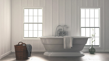Fototapeta na wymiar Stylish modern monochromatic white bathroom