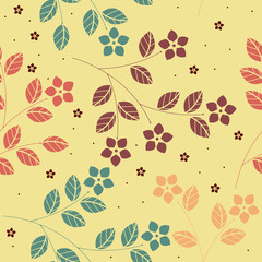 Summer seamless pattern with decorative flowers and leaves