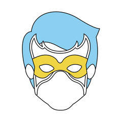 color silhouette with faceless guy superhero with blue hair and mask vector illustration