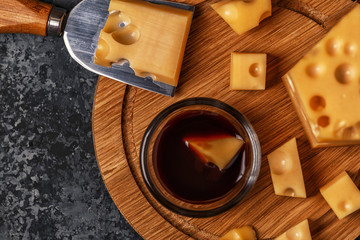 Cheese on cutting board.