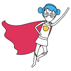 color silhouette with superhero female with collected hair flying in diagonal direction vector illustration
