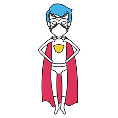 color silhouette with superhero young flying with hands in your waist vector illustration