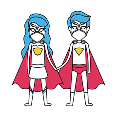 color silhouette with duo of superheroes united of the hands and her with long wavy hair vector illustration