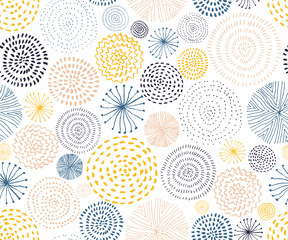 Vector naadloos patroon met de texturen van de inktcirkel. Abstracte naadloze achtergrond met kleurrijk vuurwerk.