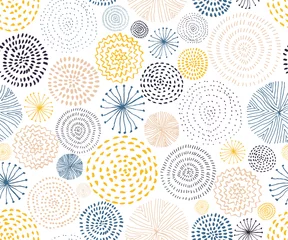 Behang Cirkels Vector naadloos patroon met de texturen van de inktcirkel. Abstracte naadloze achtergrond met kleurrijk vuurwerk.