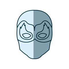 blue silhouette with face of man superhero masked with mask shape of flame around the eyes vector illustration