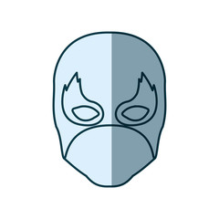 blue silhouette with face of man superhero and middle mask and shape of flame around the eyes vector illustration