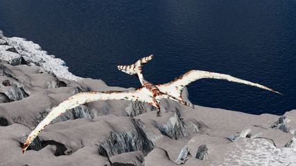 Flying pterodactyl over the land 3d illustration © satori
