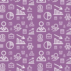 Finance seamless flat vector pattern background. Business icons set texture