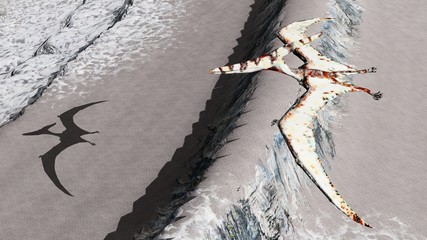 Flying pterodactyl over the land 3d illustration © satori