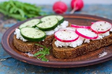 Bread with cucumber and radish