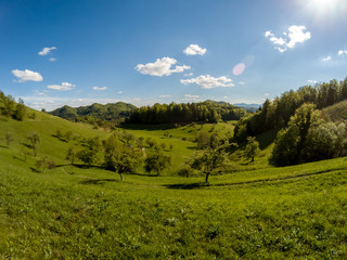 Fototapeta na wymiar beautiful wide angle landscape green valley