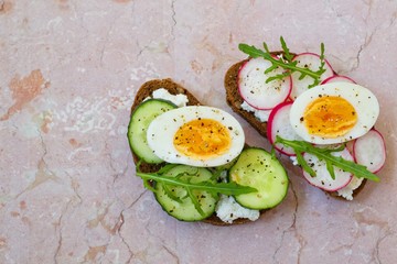 Bread with cucumber and radish