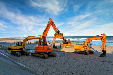 groupe de grue au travail le matin