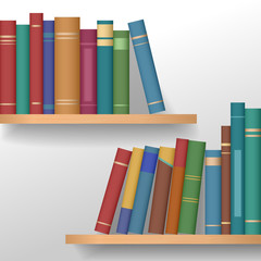 Bookshelves with multicolored books. Education and school concept. Vector illustration