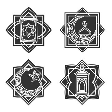 Islamic ornate emblem set isolated on white background. Vector illustration