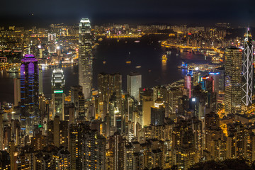 Hongkong bei Nacht - Blick vom Peak über die Großstadt, Asien