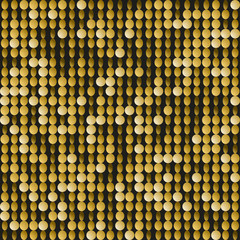 Seamless abstract pattern of golden garland mosaic. Bright shiny round sequins foil.