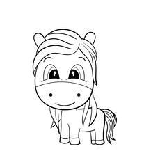 Vector  of Cute Cartoon Horse. Black and White. EPS8 .