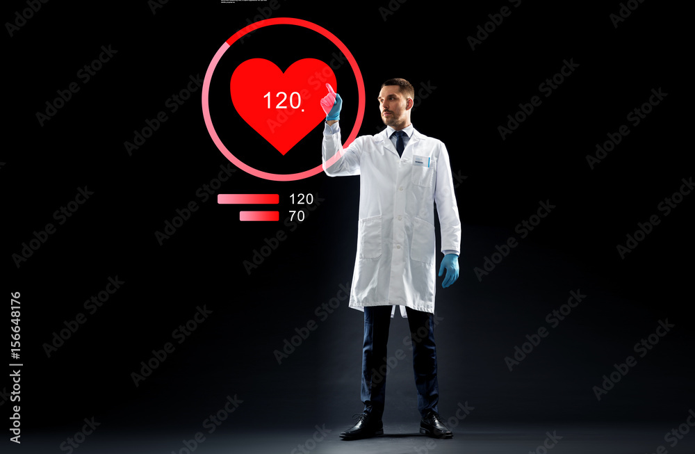 Poster doctor or scientist with heart rate projection