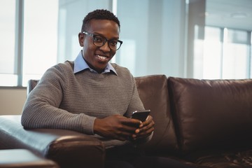 Male executive using mobile phone in office