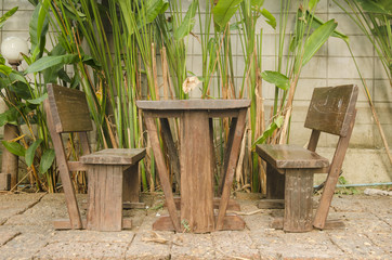 Old wooden table in the garden