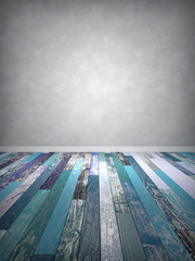 Empty abstract room with old wood floor. 3D Render