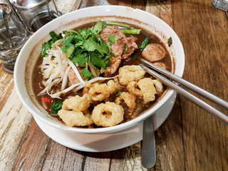 Nam Tok Noodle, Thai Noodle that Soup Added by Pig's Blood