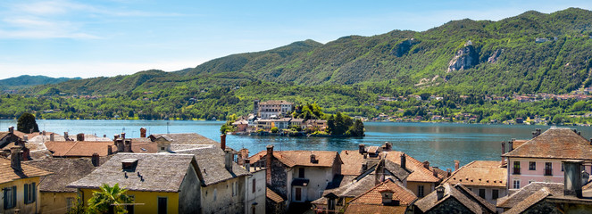 Orta lake horizontal italy lake aerial San Giulio island novara province piedmont region
