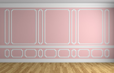 Pink wall in classic style empty room architectural background