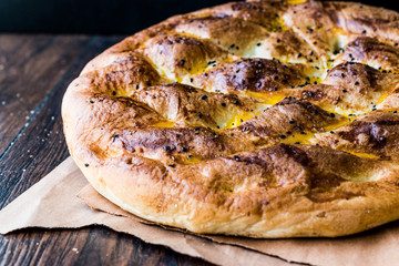Turkish Ramadan Pita or Ramazan Pidesi. (Pide)
