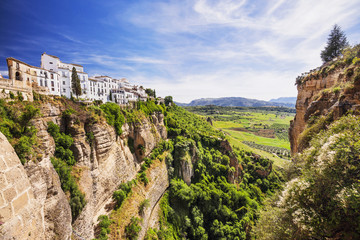 View of Ronda village, one of the famous white villages (Pueblos Blancos) of Andalucia, Spain - obrazy, fototapety, plakaty
