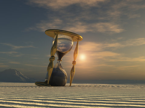 reloj de arena en el arena en el Desierto a puesta de sol. hora concepto.  ai generado. 33096314 Foto de stock en Vecteezy