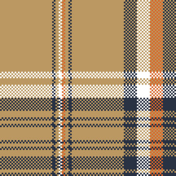 Beige check plaid tartan pixel seamless pattern
