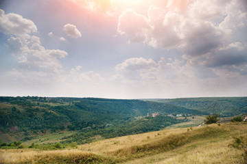 Scenic view of Chervonohorod Castle ruins Nyrkiv village, Ternopil region, Ukraine