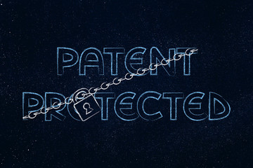 lock and chain blocking the word Patent Protected