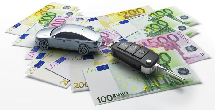 Autoschl&uuml;ssel mit Anh&auml;nger auf Euroscheinen 2 