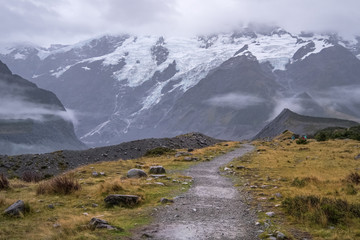 Hooker Valley Track, One of the most popular walks in Aoraki/Mt Cook National Park, New Zealand	