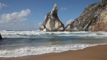 Beautiful beach Praia da Ursa at sunny summer day, Portugal
