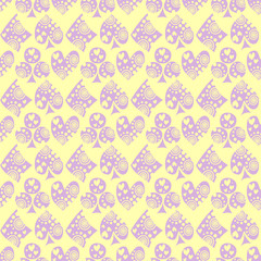 Seamless vector pattern with icons of playings cards. background with hand drawn symbols. Decorative repeat ornament. Series of Gaming and Gambling Seamless vector Patterns.