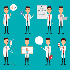 Doctor occupation character health care with icon set. illustration vector of a flat design.