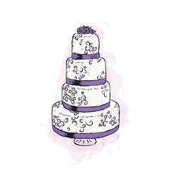 Beautiful wedding cake. Vector illustration. Vintage. Watercolor.