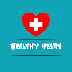 A heart with a plus sign on a blue background with text Healthy heart